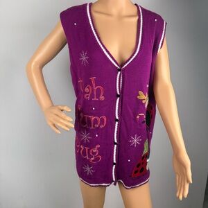 Christmas Womens 3X (No size tag) Bah Hum Bug Sweater Vest Purple Holiday Time